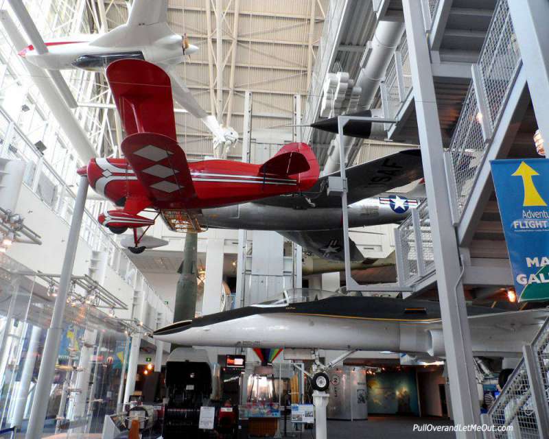 Airplane hanging from ceiling at the Virginia Air and Space Museum in Hampton Roads
