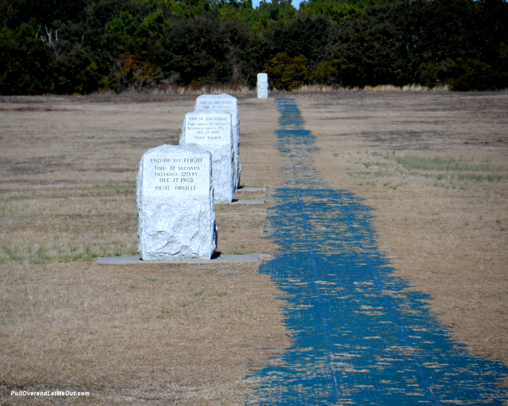 stone markers representing the flight path of the Wright Brothers