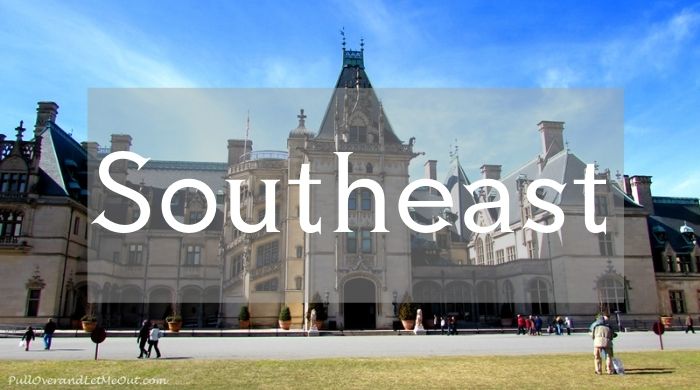 photo of Biltmore estate with the word "southeast" across it